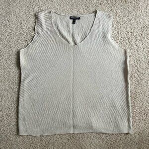 Eileen Fisher Sleeveless V-Neck Ribbed Knit Linen Vest Size PM